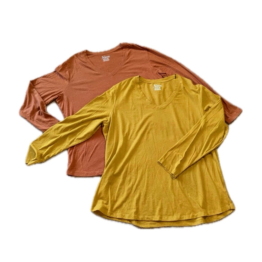 2 NWOT natural reflections v neck long sleeve tshirts orange yellow size 2xl xxl